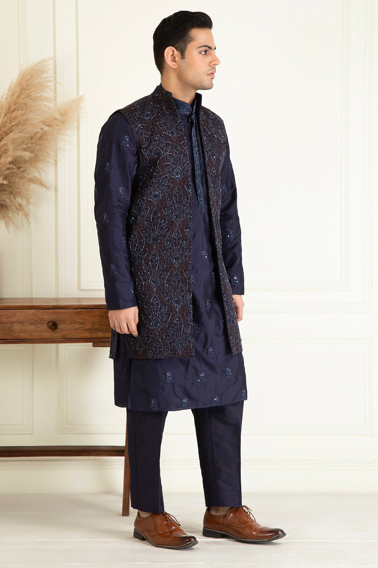 Midnight Blue Front Open Jacket Set