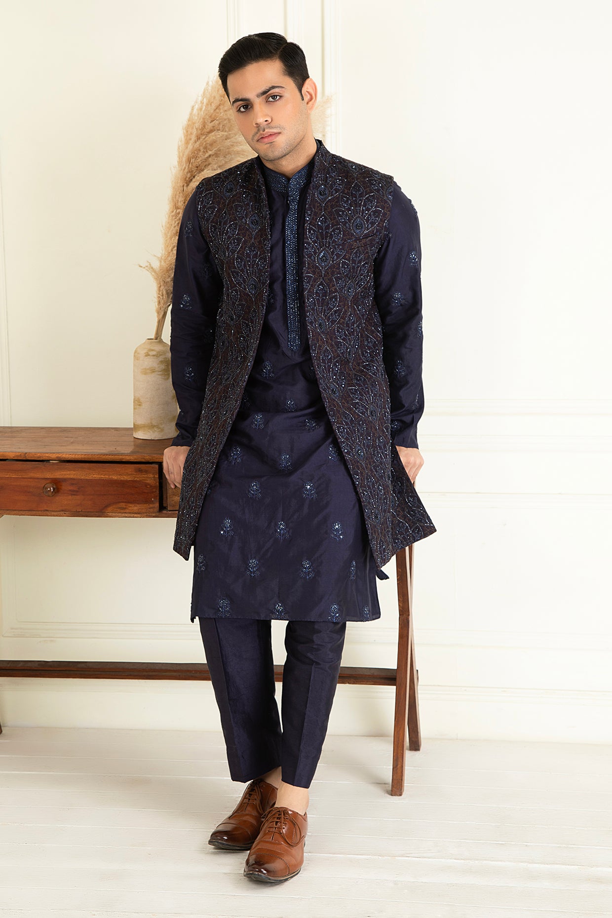 Midnight Blue Front Open Jacket Set