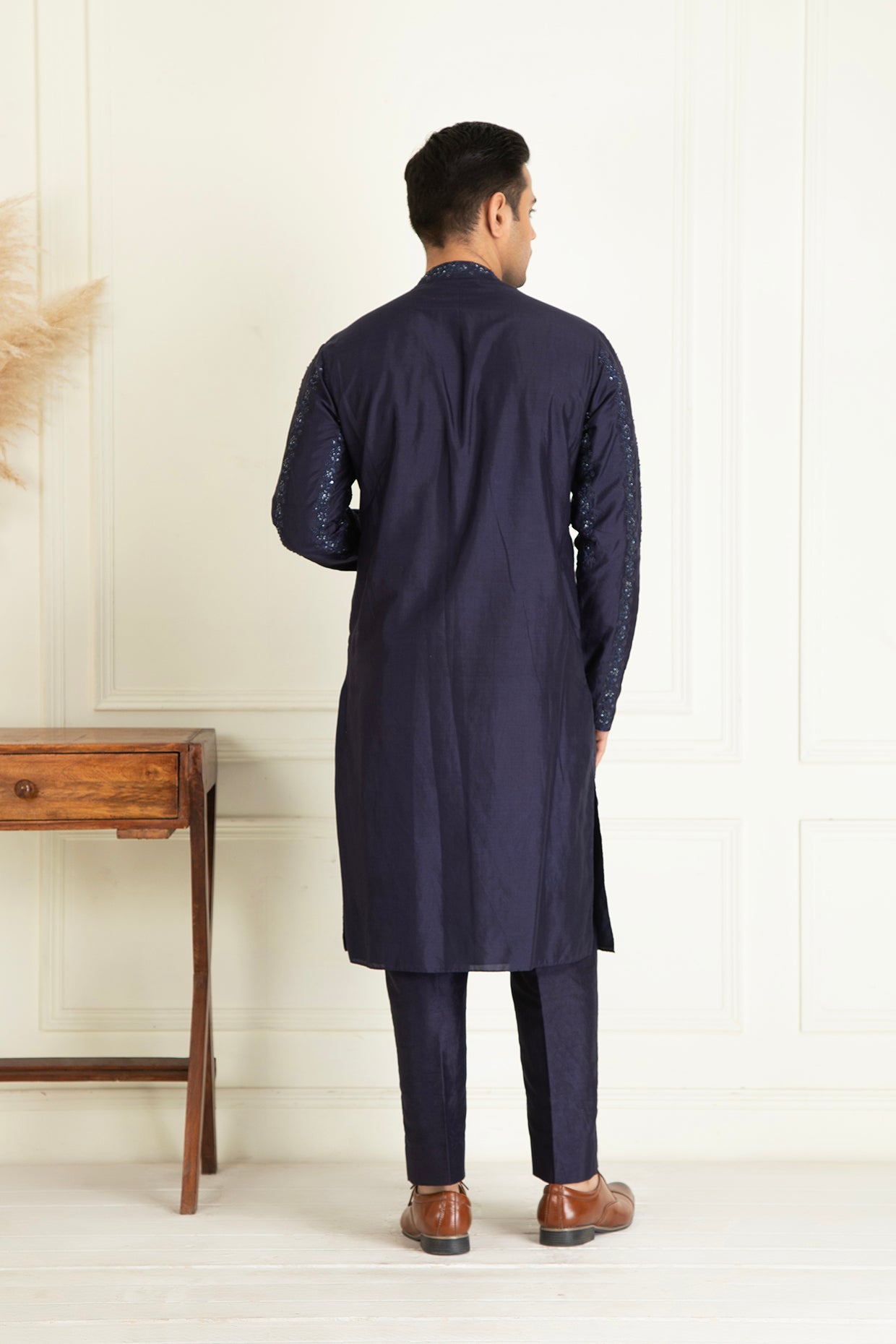 Midnight Blue Front Open Sherwani Set