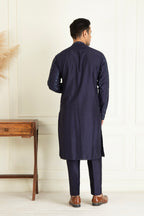 Midnight Blue Silk Embroidered Kurta Set