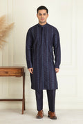 Midnight Blue Silk Embroidered Kurta Set