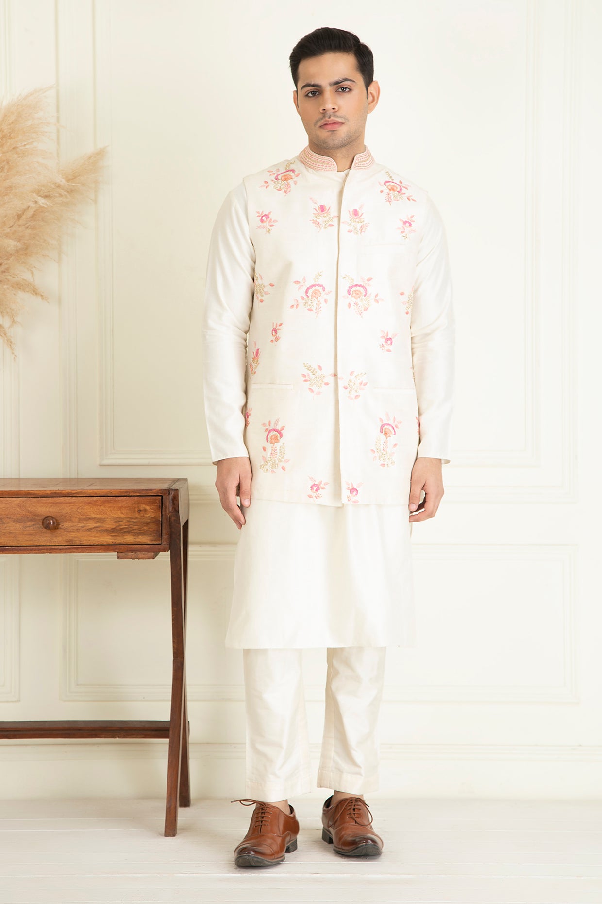 Classic Ivory Embroidered Jacket Set
