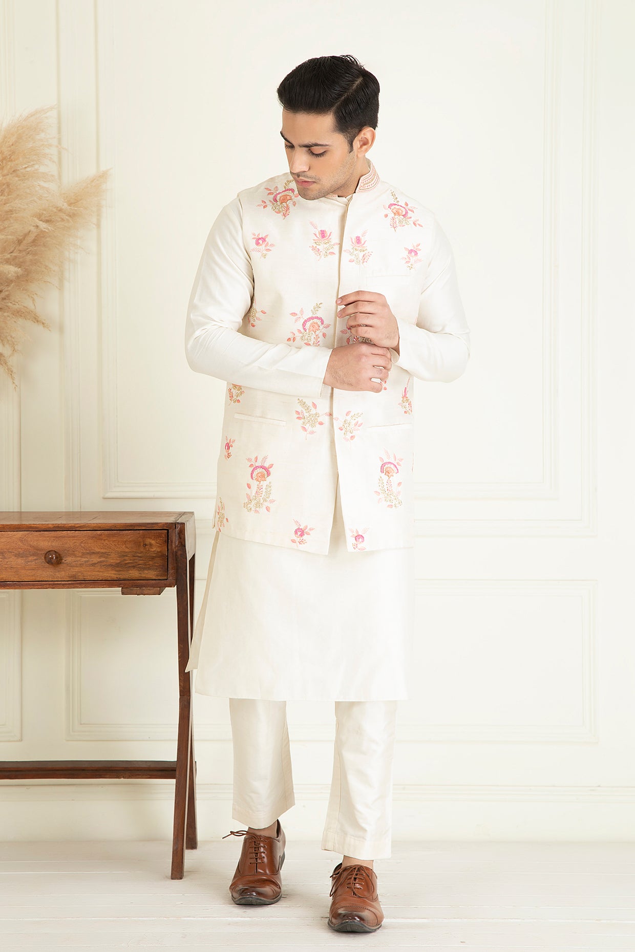 Classic Ivory Embroidered Jacket Set