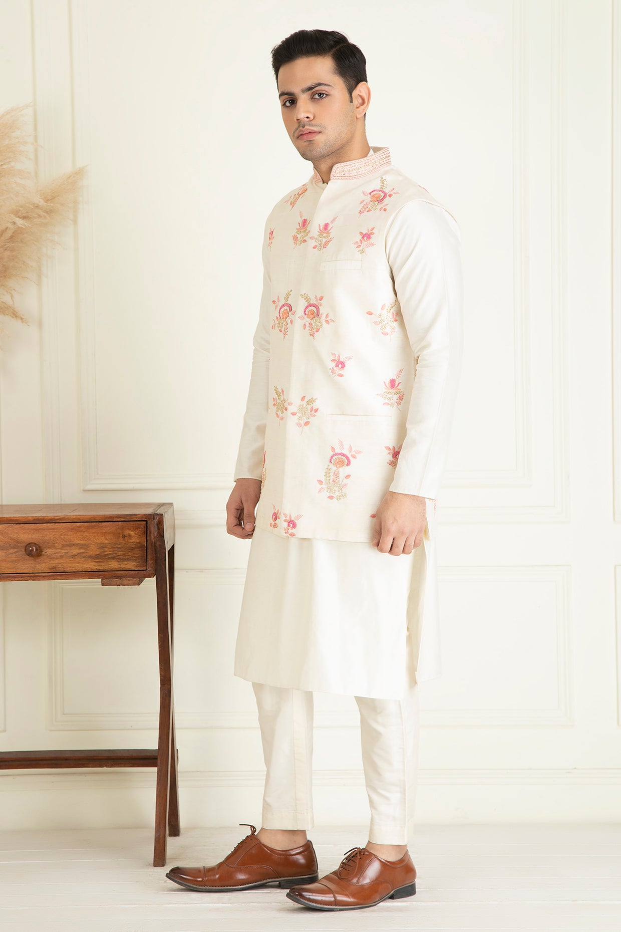 Classic Ivory embroidered jacket set