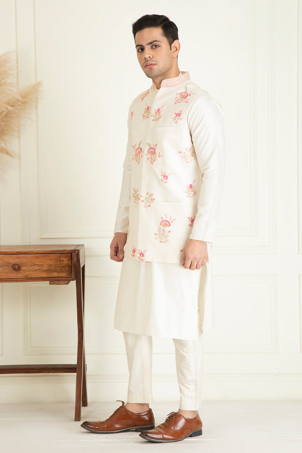 Classic Ivory Embroidered Jacket Set