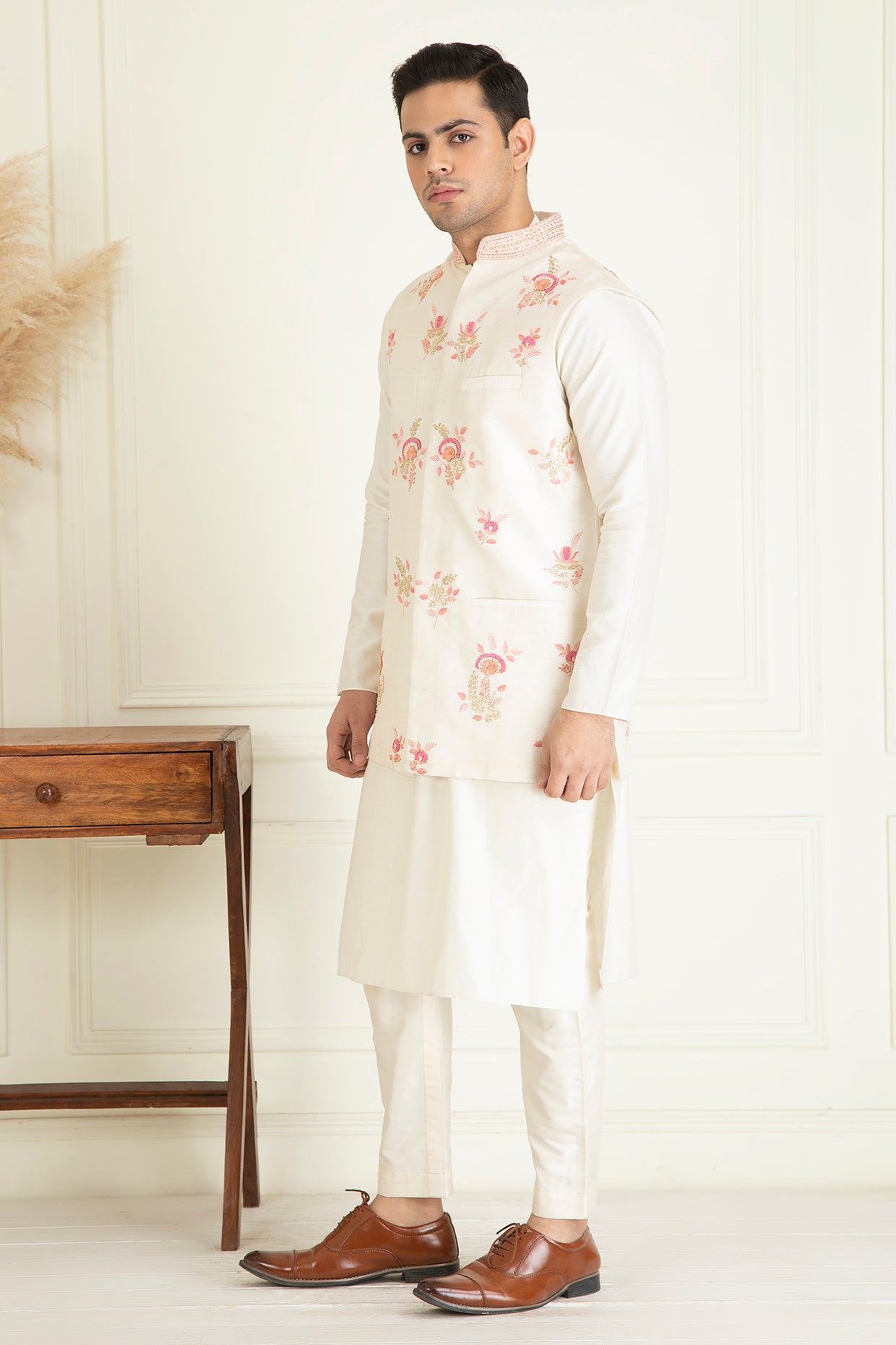 Classic Ivory Embroidered Jacket Set