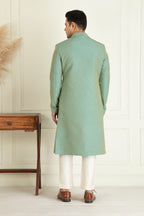 Turquoise Green Embroidered Sherwani Set