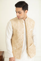 Beige Embroidered Jacket Set