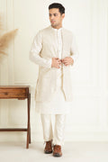 Ivory Sequins Embroidered Open  Jacket Set