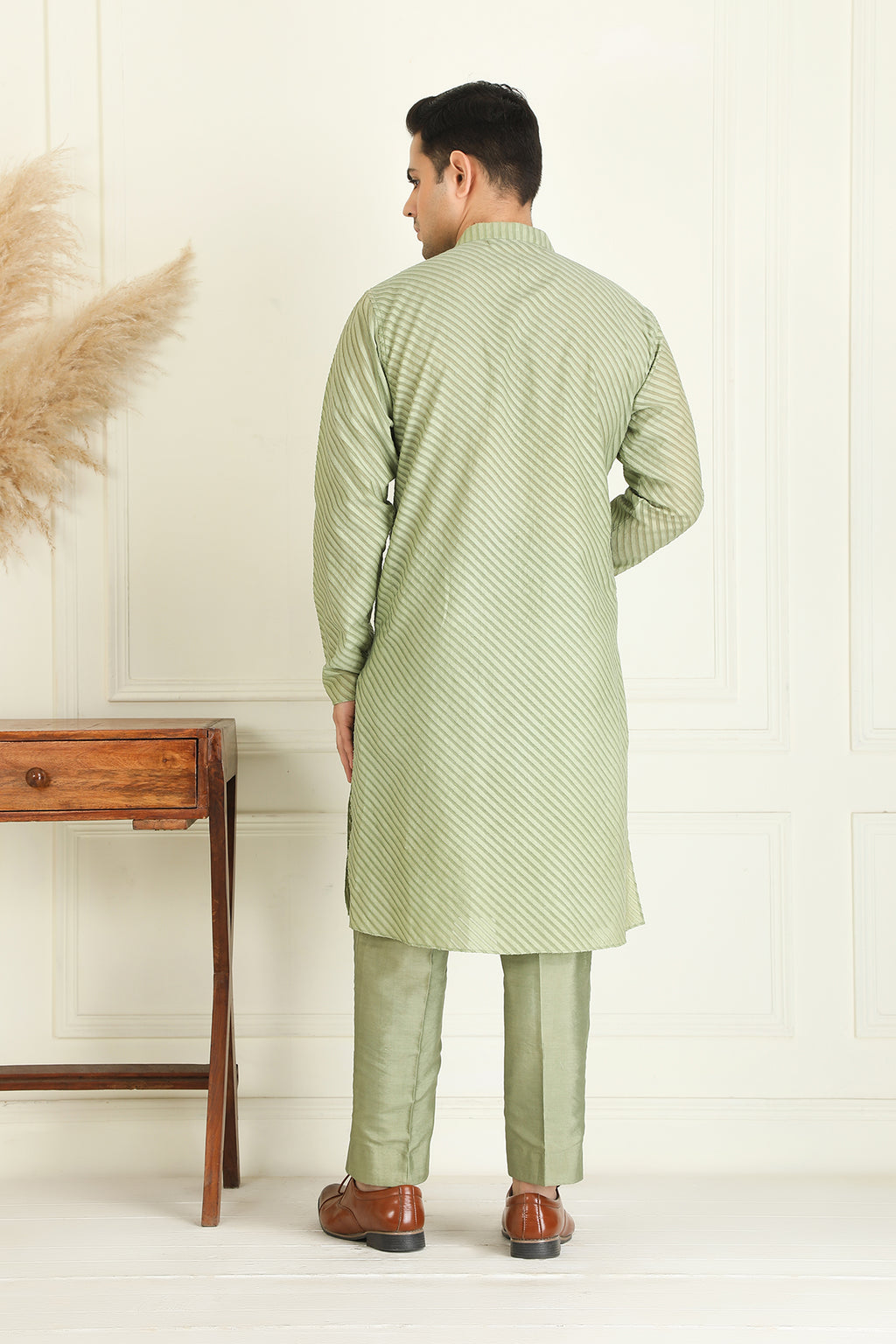 Sage Green Self On Self Jaquared Kurta Set