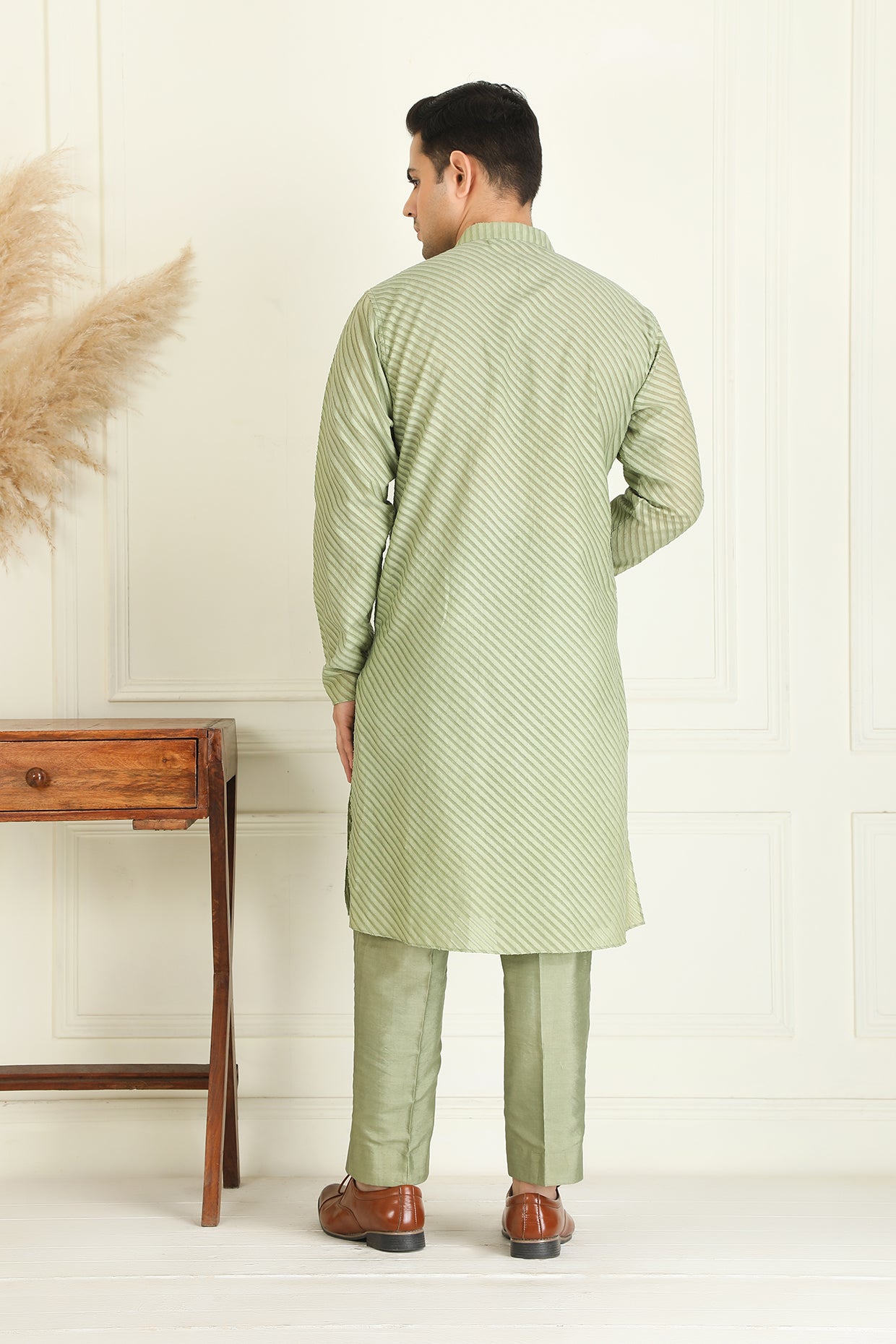 Sage Green Self On Self Jaquared Kurta Set