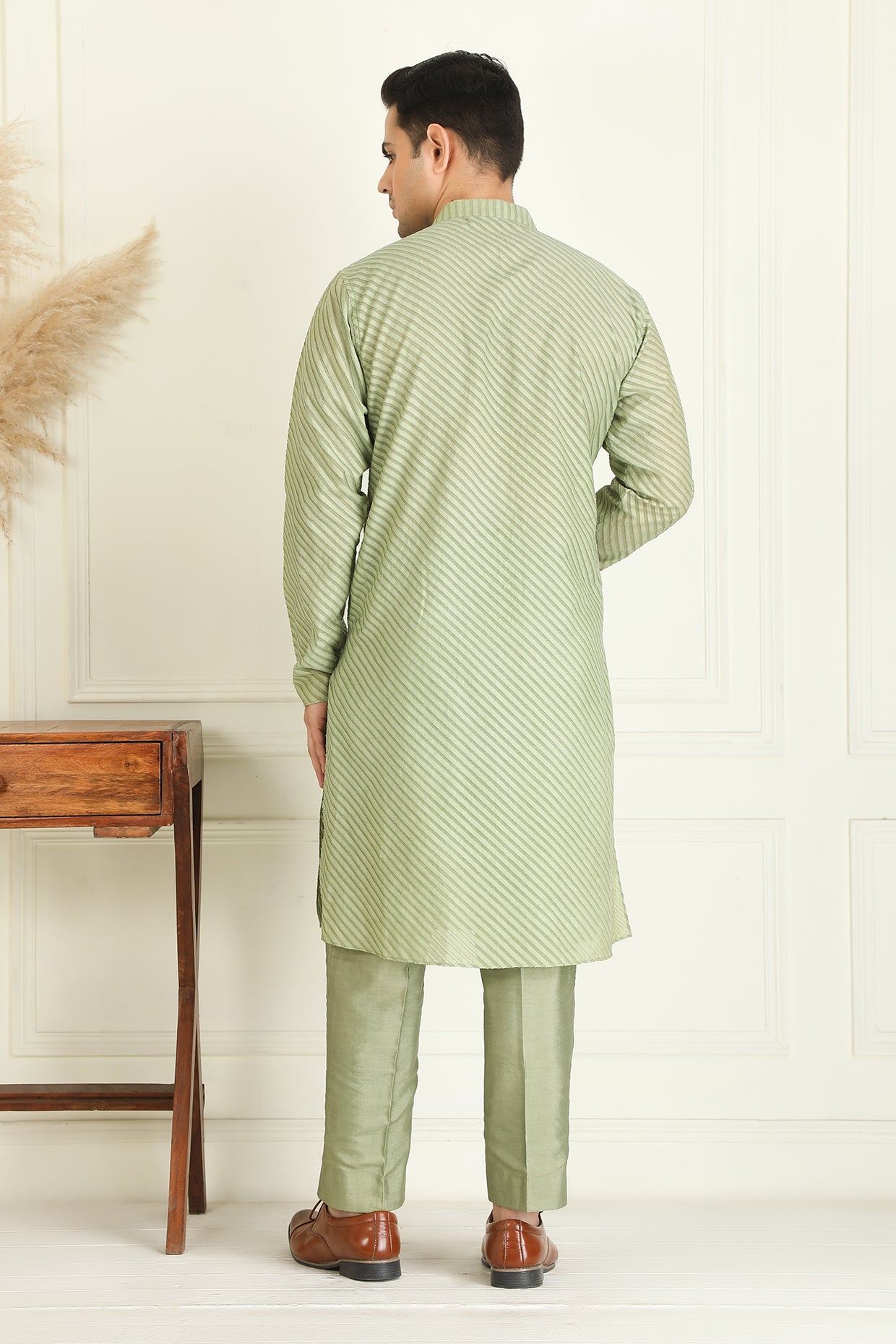 Sage Green Embroidered Jacket Set