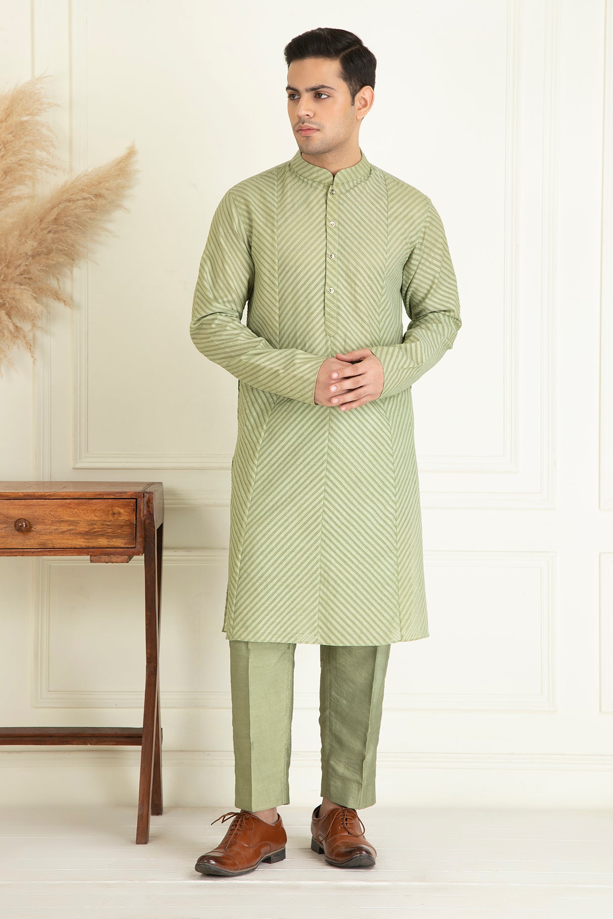 Sage Green Embroidered Jacket Set