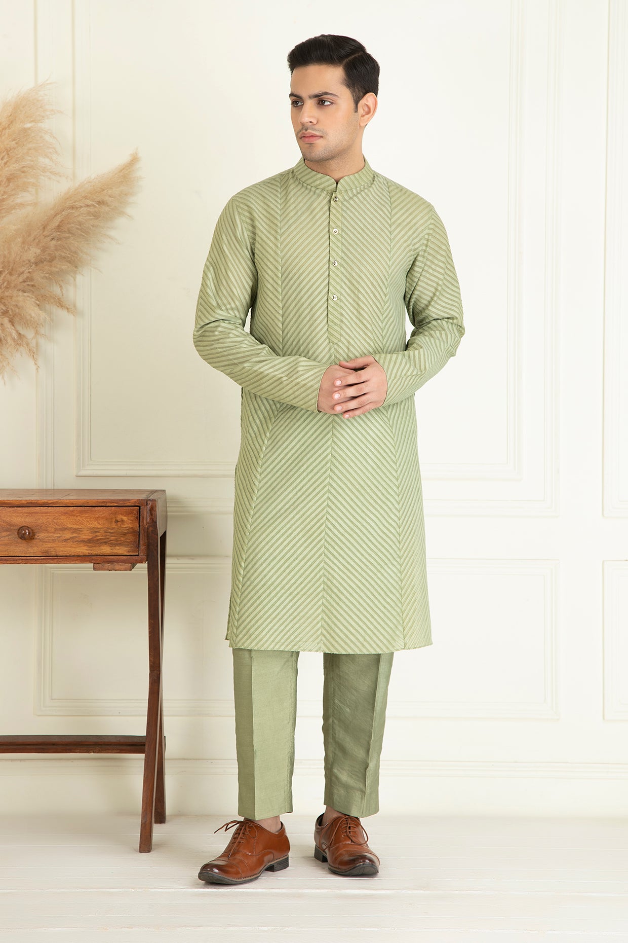 Sage Green Self On Self Jaquared Kurta Set