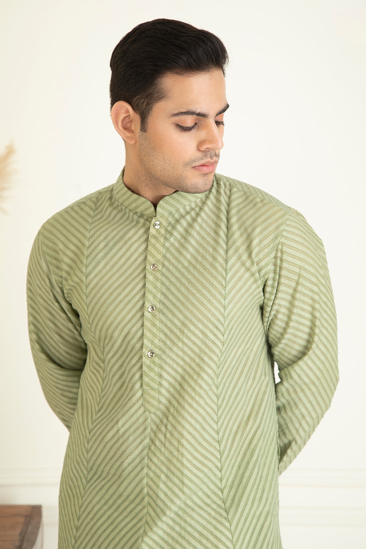 Sage Green Embroidered Jacket Set