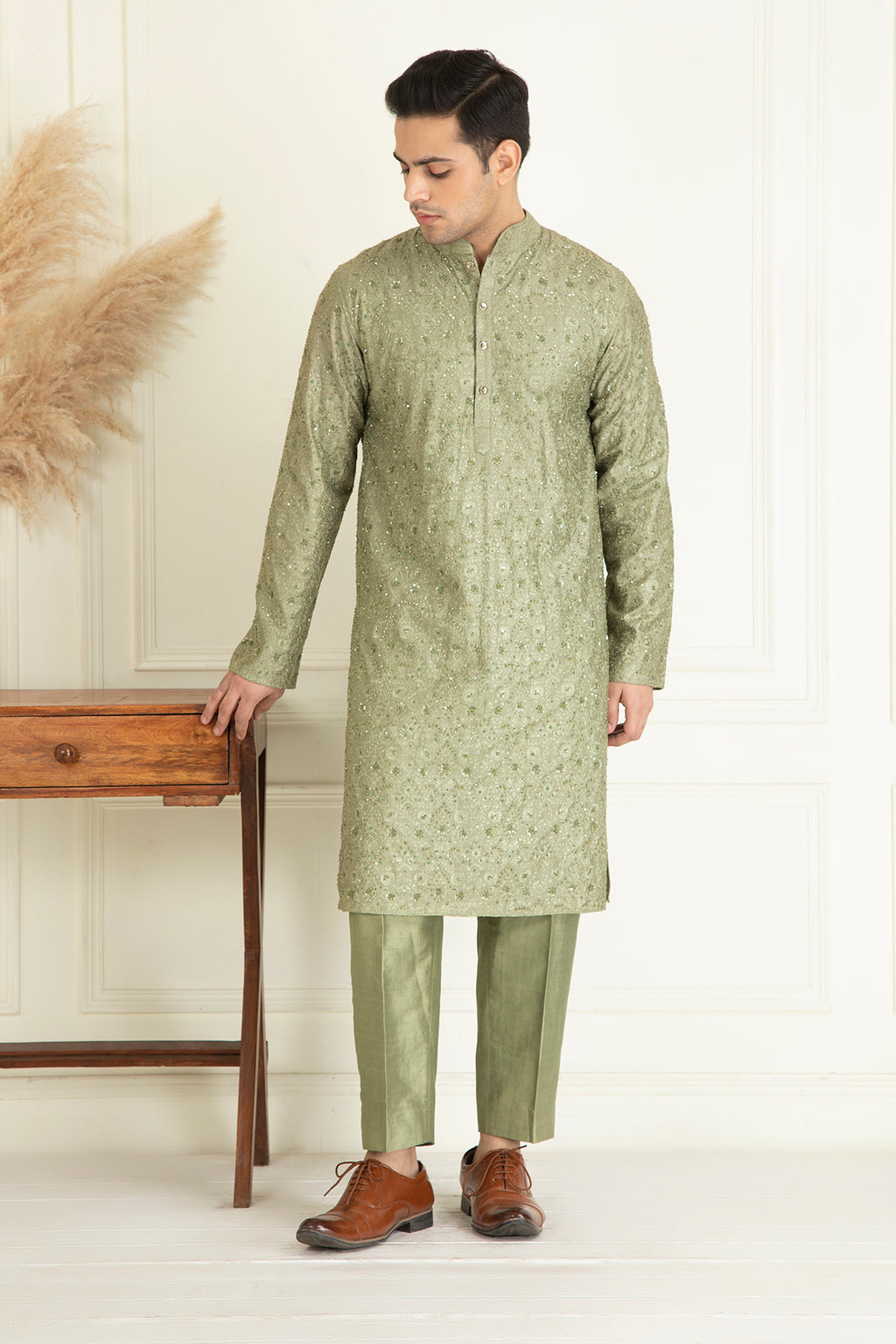 Sage Green Embroidered Kurta Set