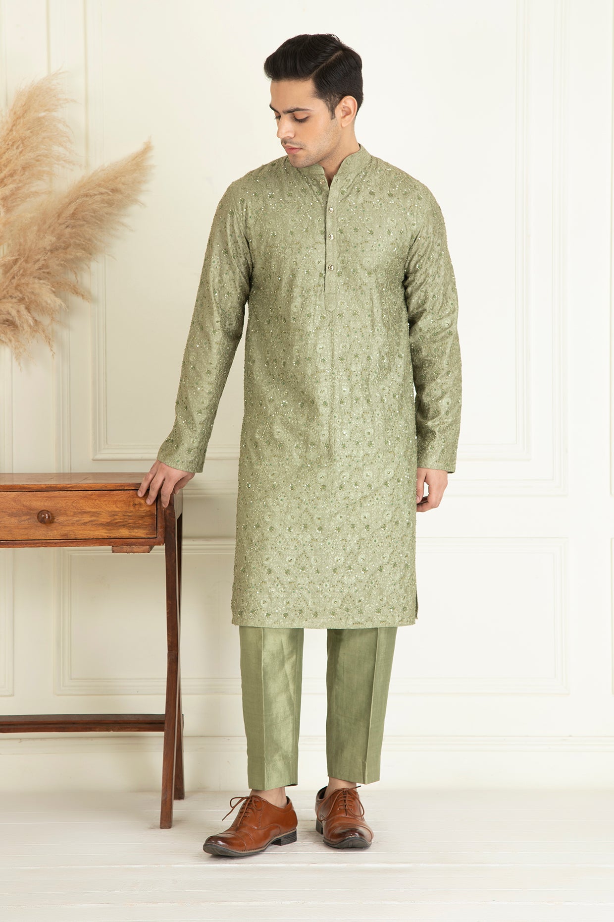 Sage Green Embroidered Kurta Set