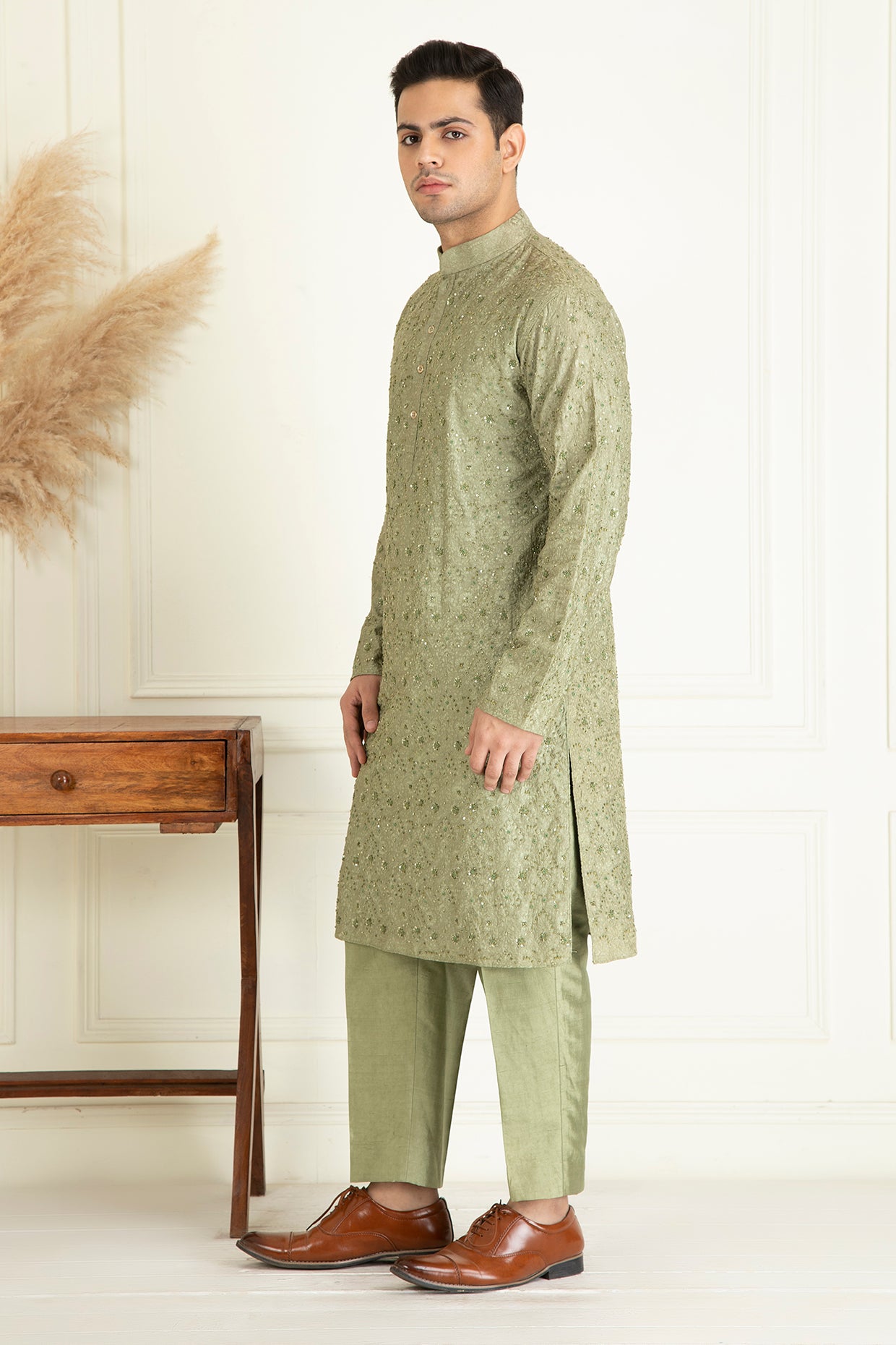 Sage Green Embroidered Kurta Set