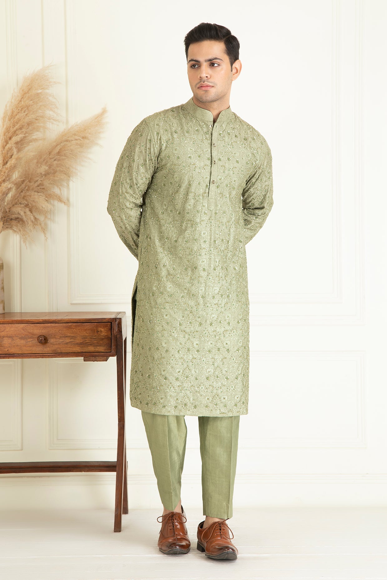 Sage Green Embroidered Kurta Set