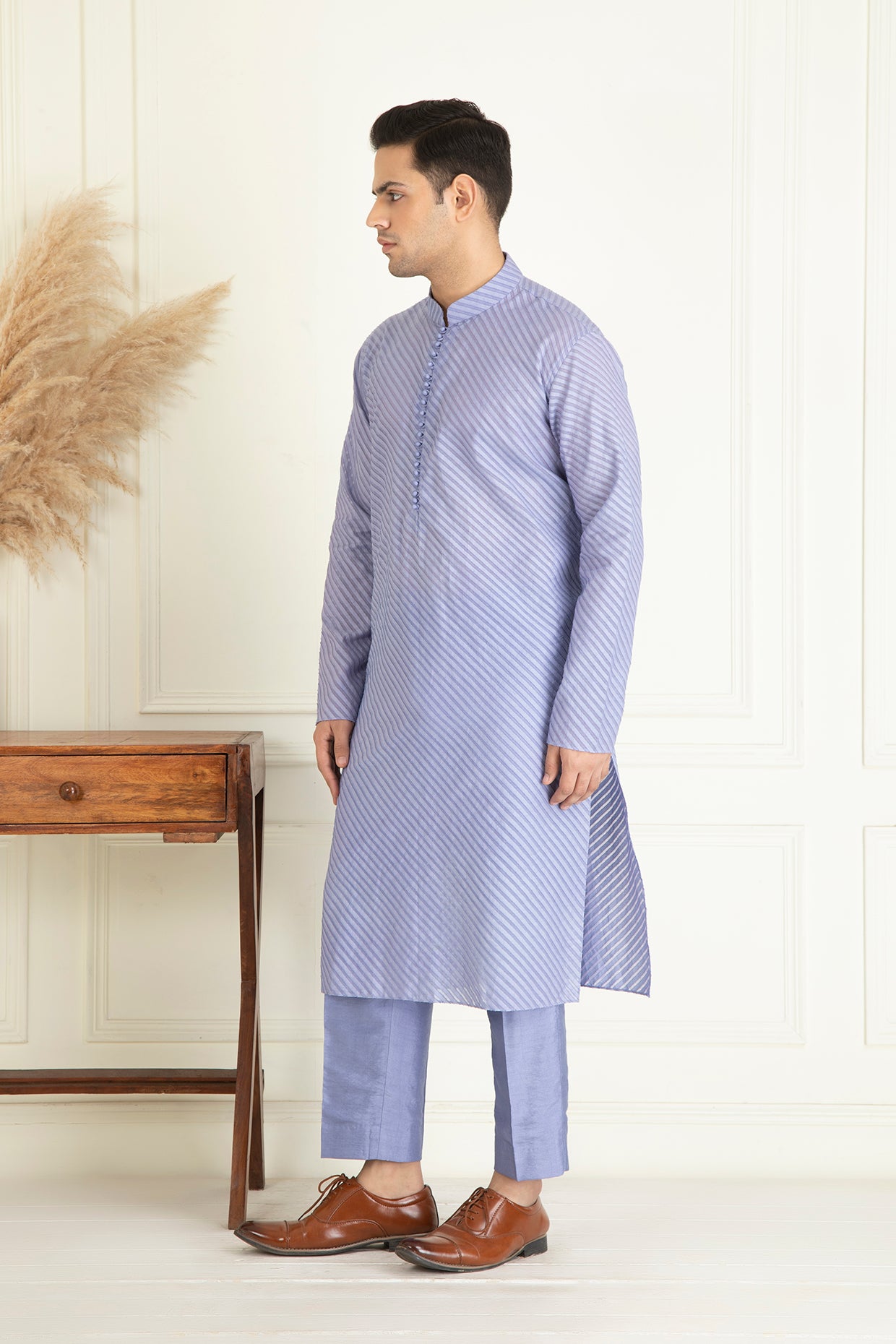 Lavender Self On Self Jaquared Kurta Set