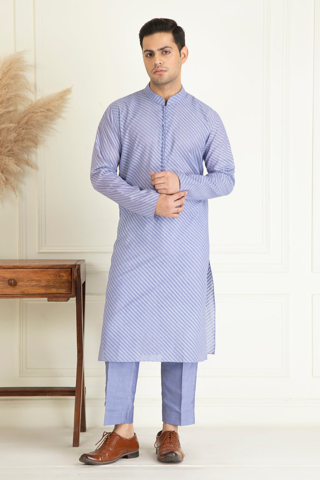 Lavender Self On Self Jaquared Kurta Set