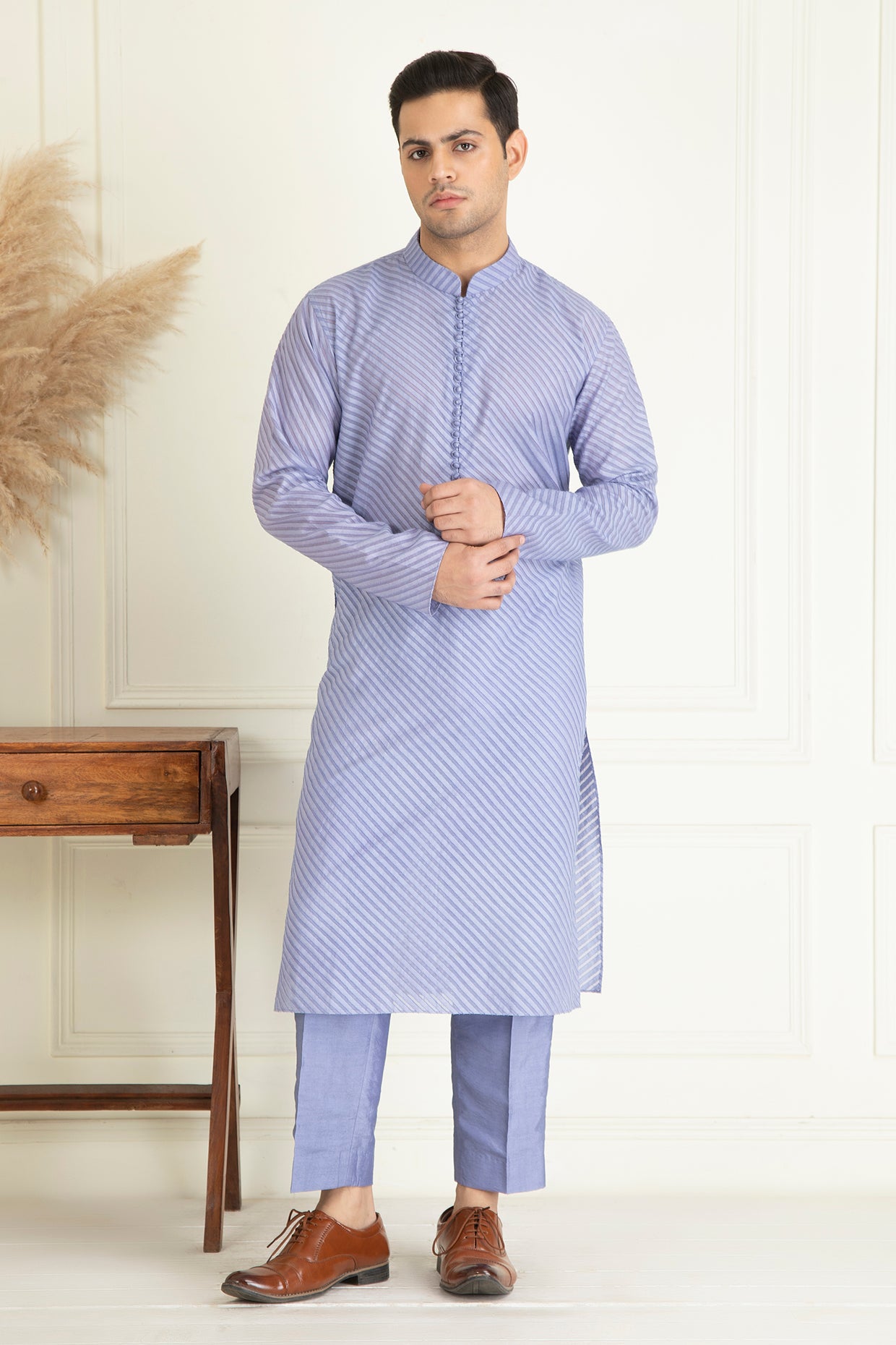 Lavender Self On Self Jaquared Kurta Set