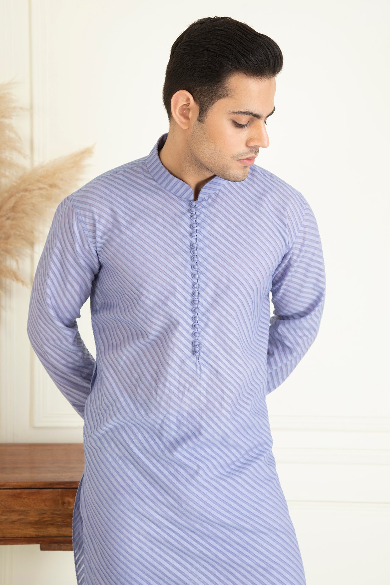 Lavender Self On Self Jaquared Kurta Set