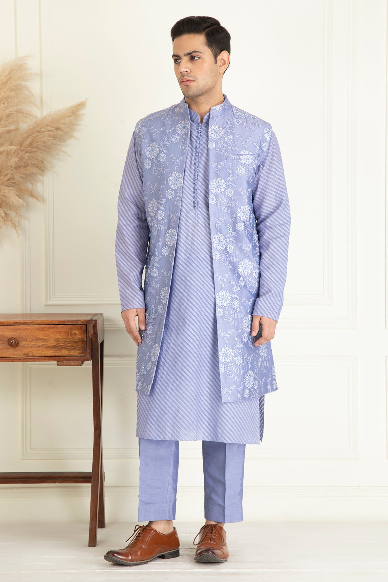 Lavender Embroidered Jacket Set