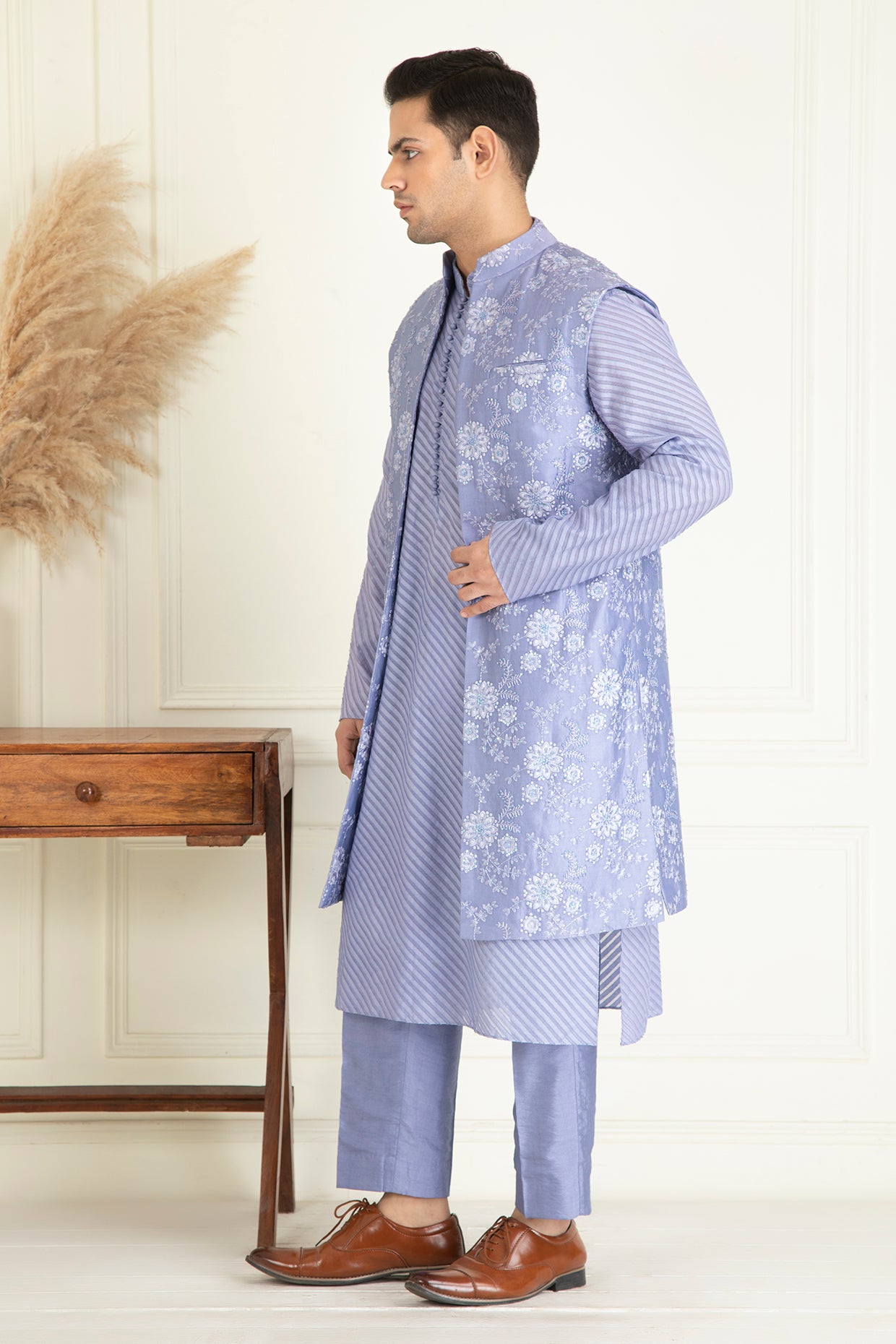 Lavender Embroidered Jacket Set