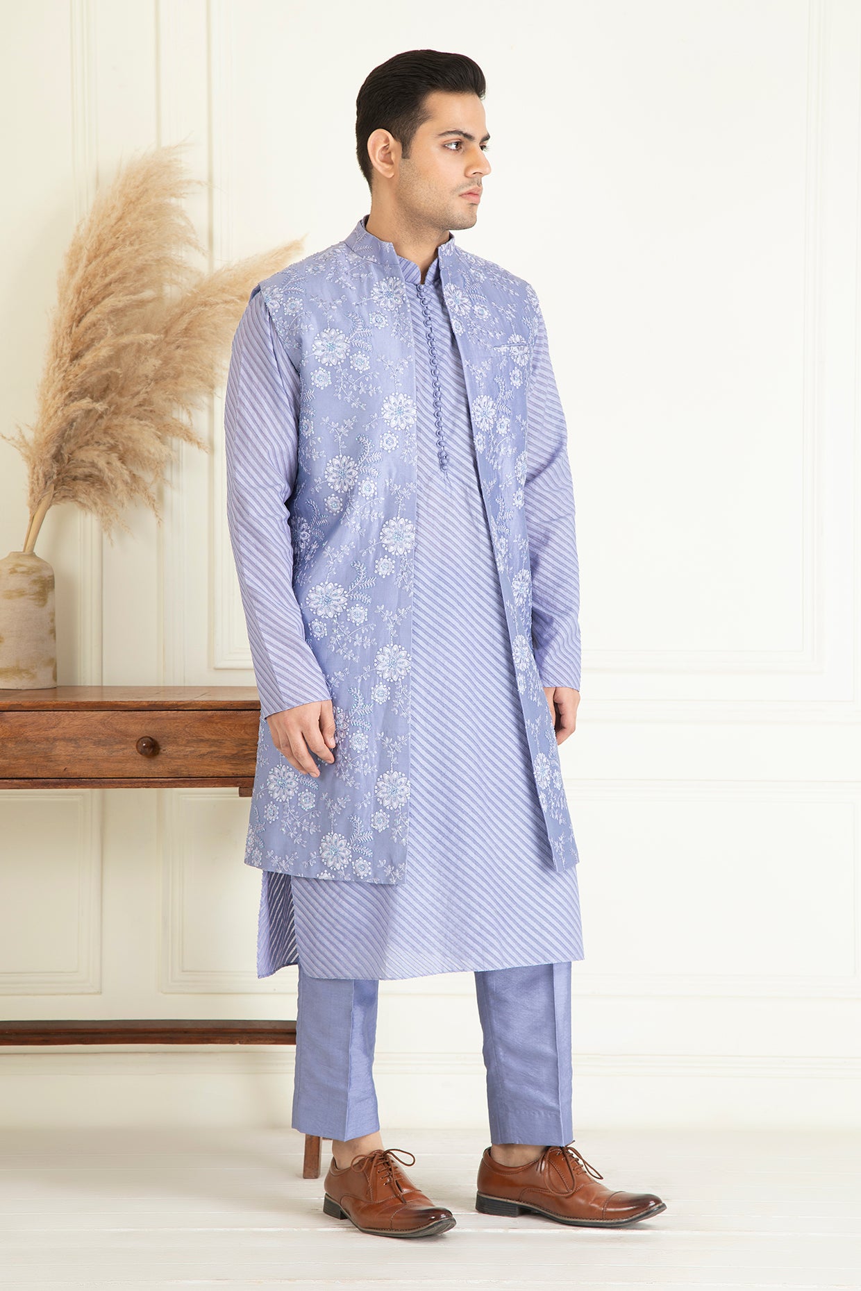 Lavender Embroidered Jacket Set