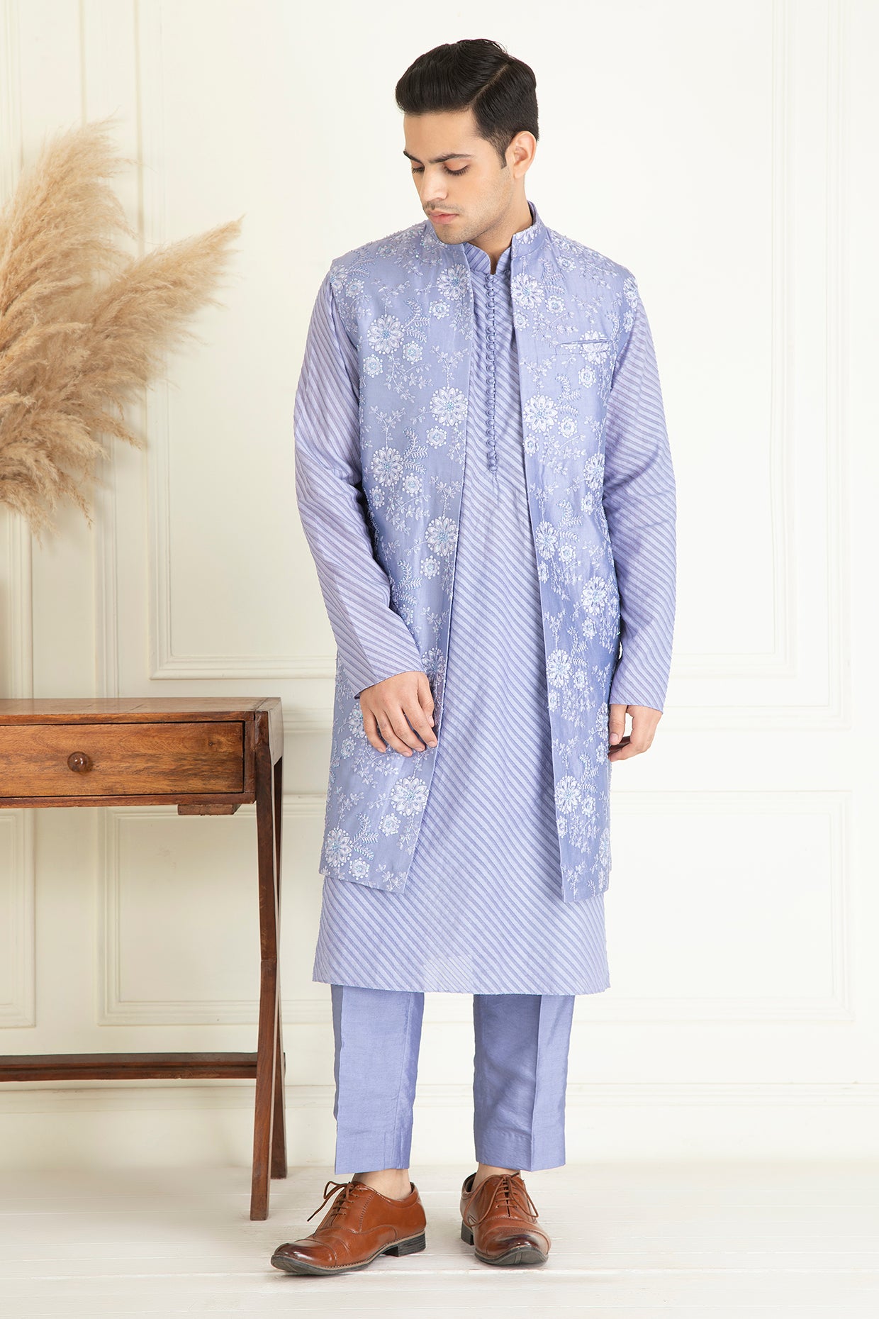 Lavender Embroidered Jacket Set