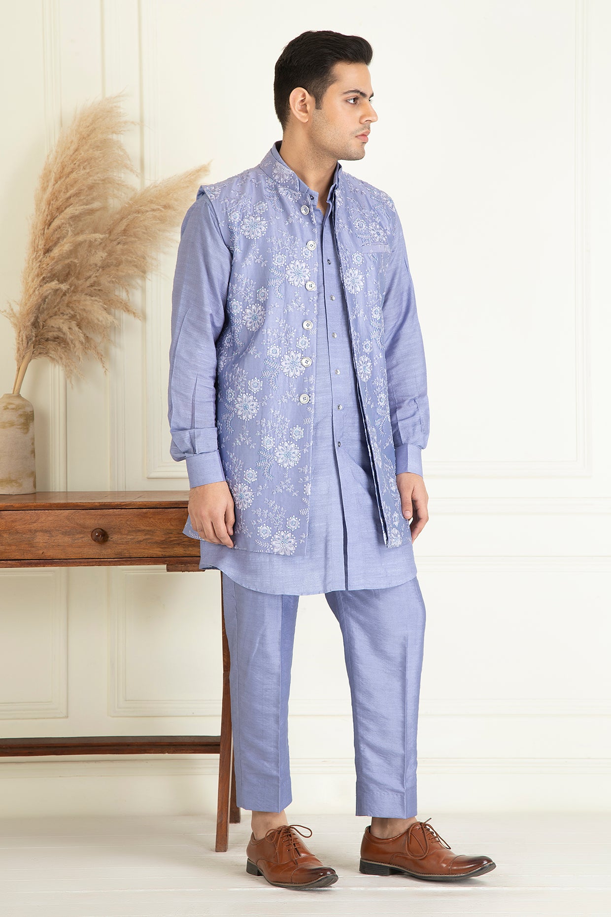 Lavender Embroidered Jacket Set