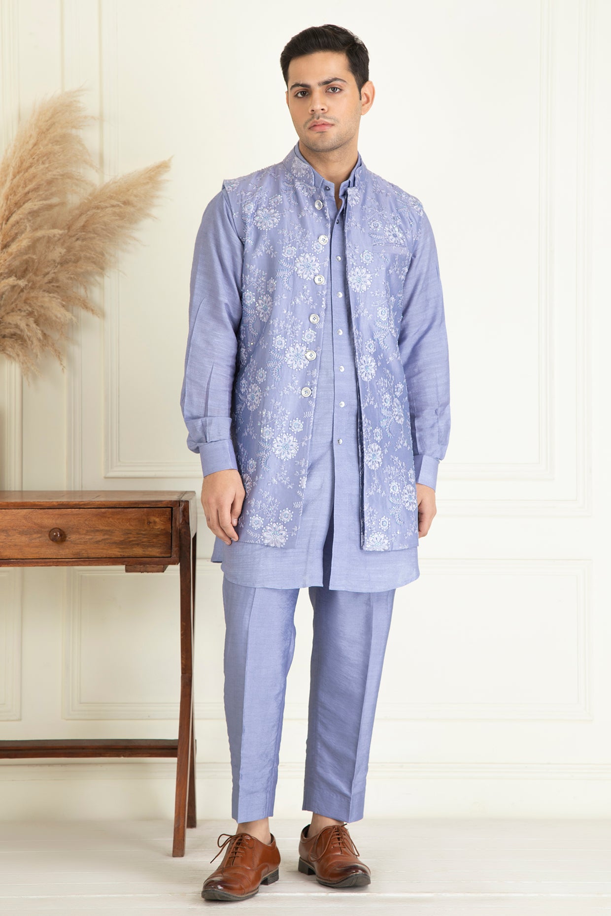 Lavender Embroidered Jacket Set