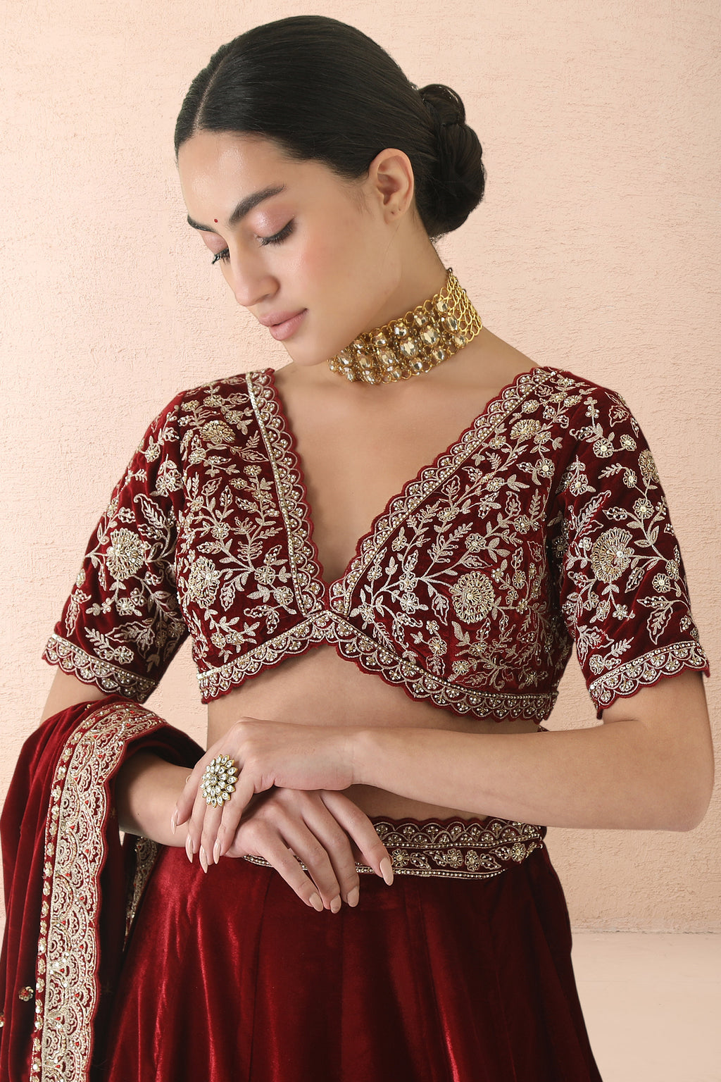 Burgundy Royale Velvet Lehenga Set