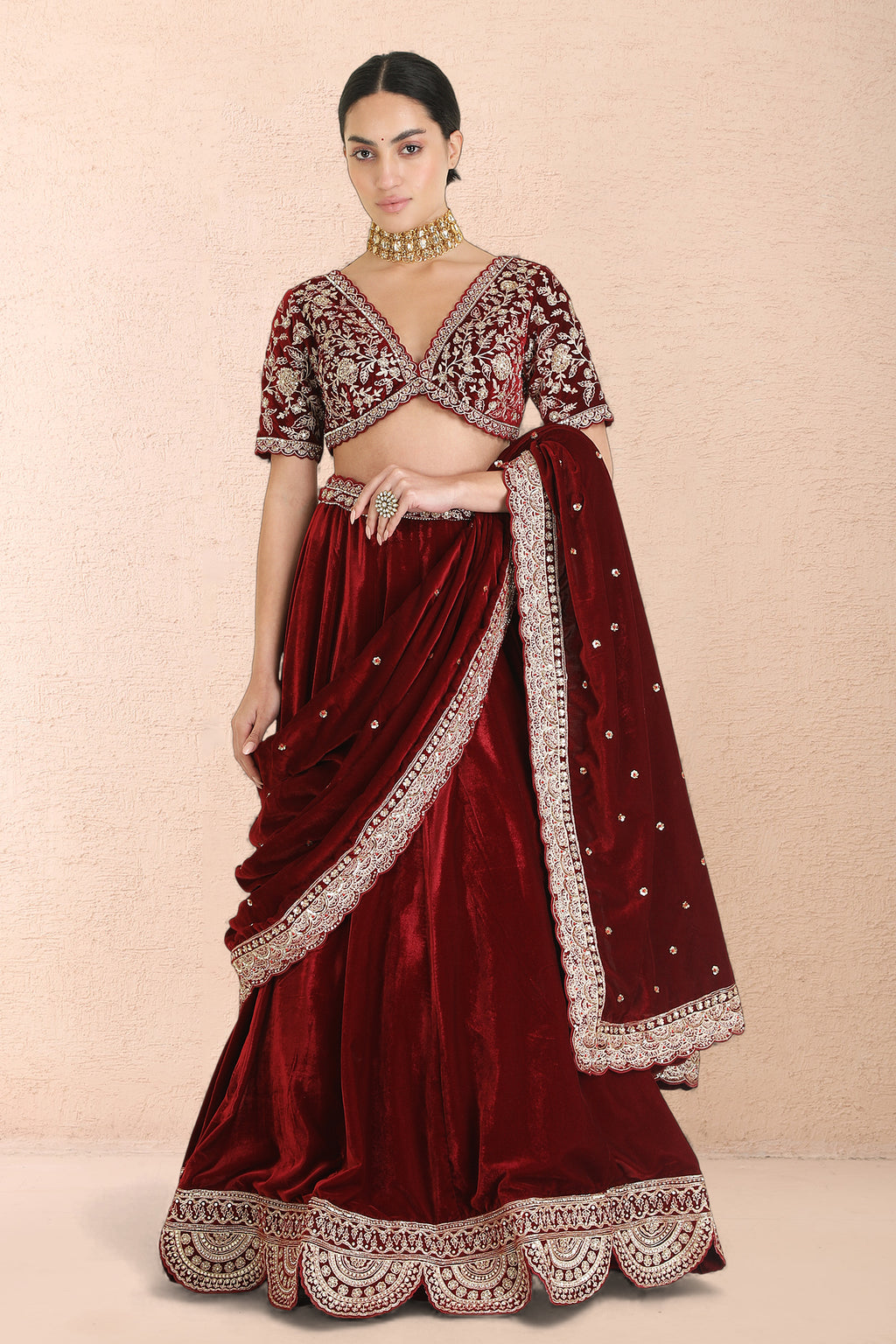 Burgundy Royale Velvet Lehenga Set