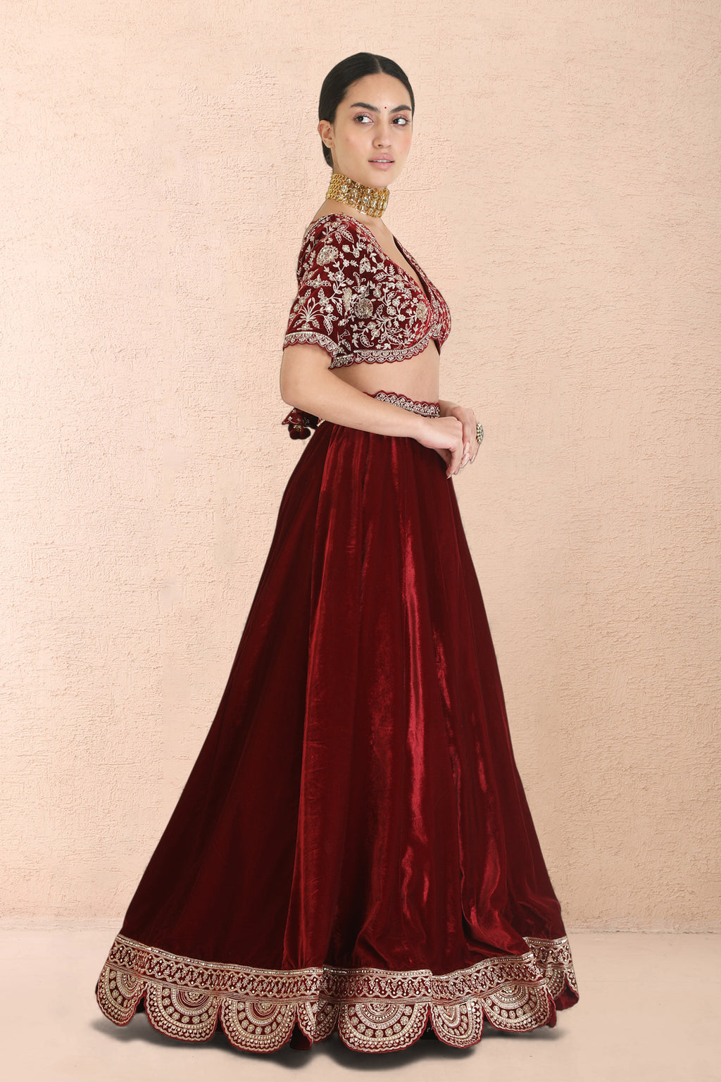Burgundy Royale Velvet Lehenga Set