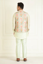 Mint Green Nehru Collar Printed Jacket Set