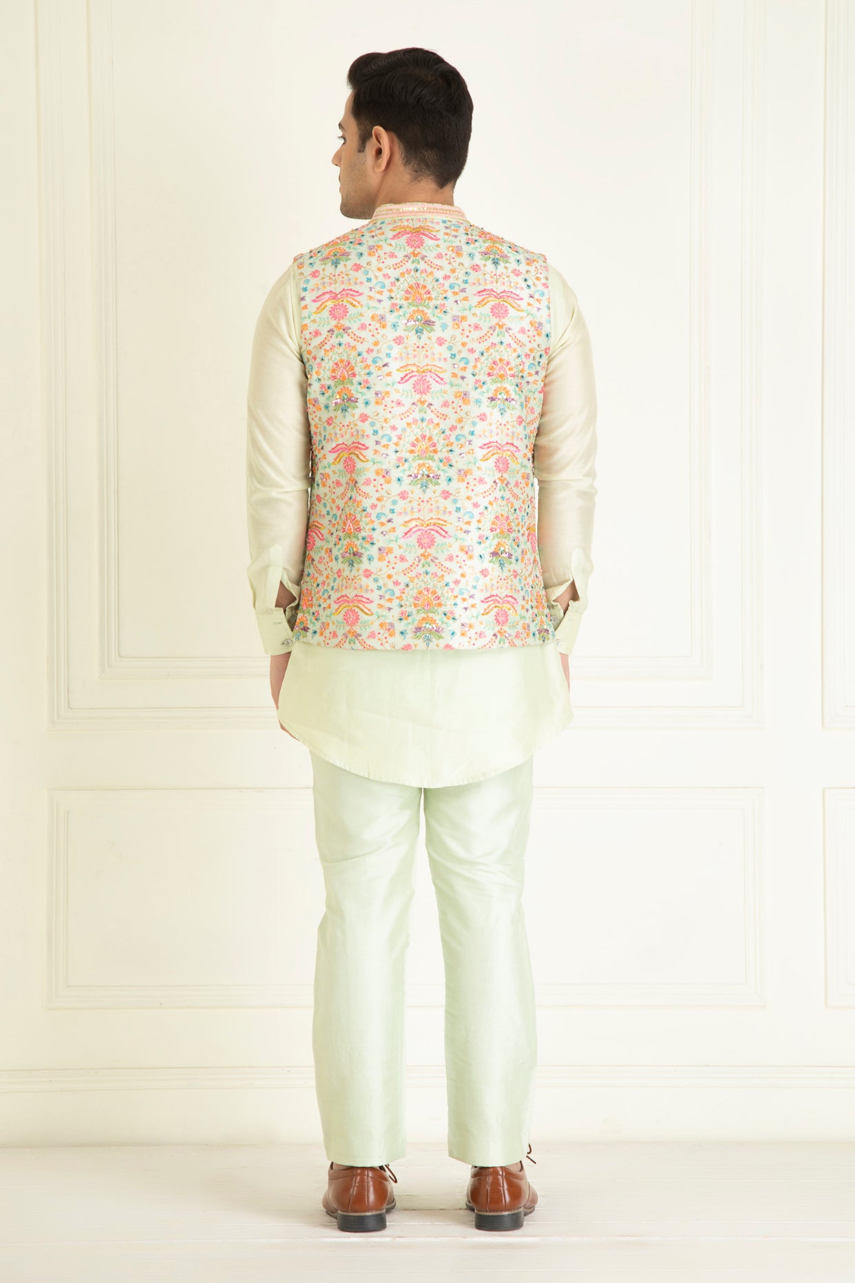 Mint Green Nehru Collar Printed Jacket Set