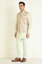 Mint Green Nehru Collar Printed Jacket Set