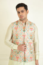 Mint Green Nehru Collar Printed Jacket Set