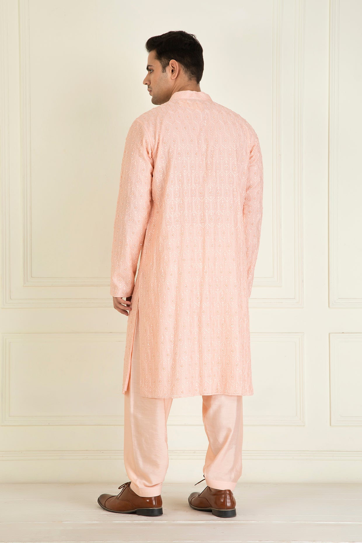 Peach Embroidered Kurta Set