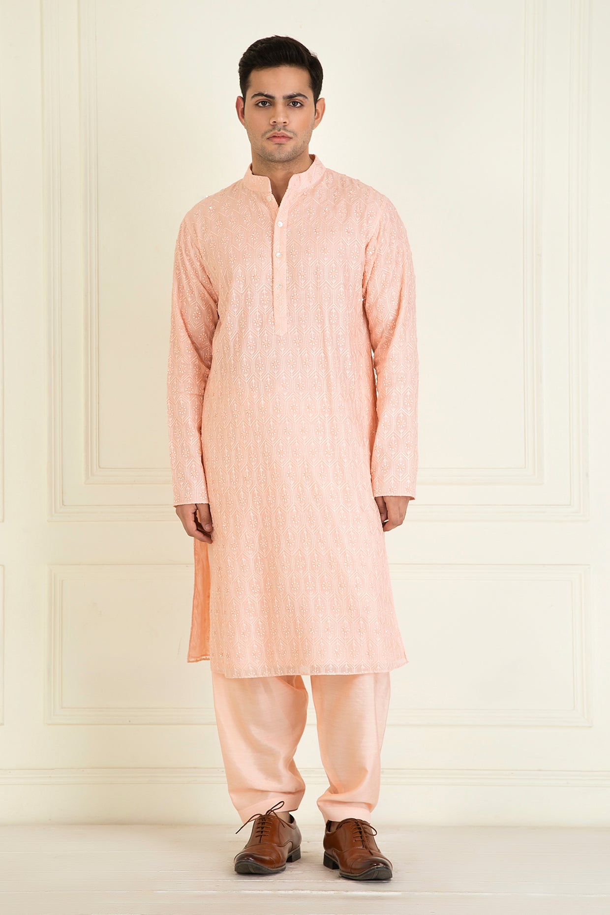 Peach Embroidered Kurta Set