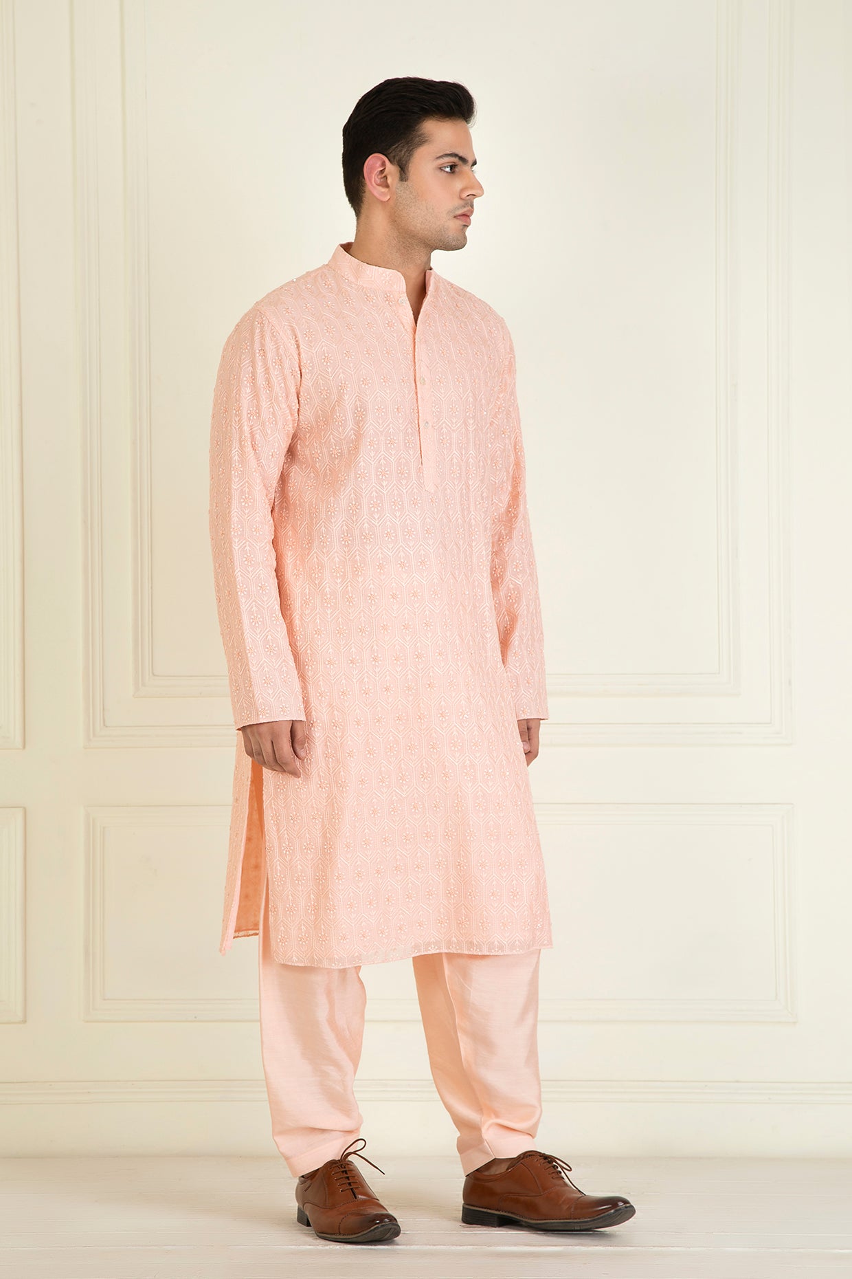 Peach Embroidered Kurta Set