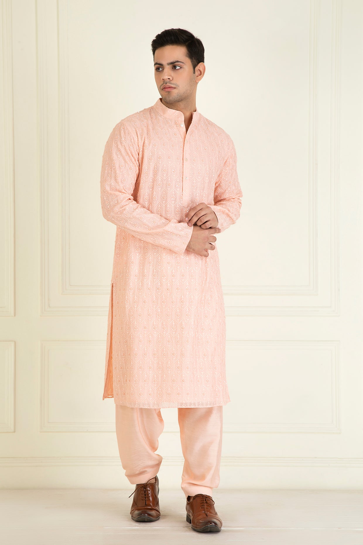 Peach Embroidered Kurta Set