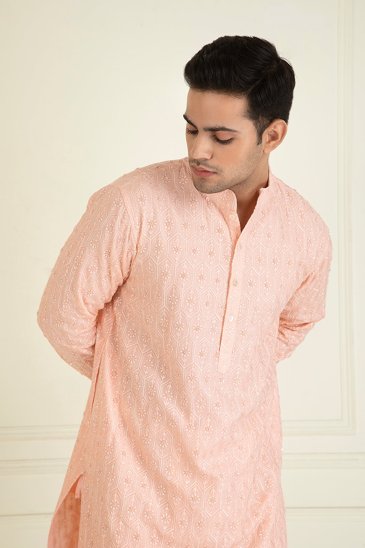 Peach Embroidered Kurta Set