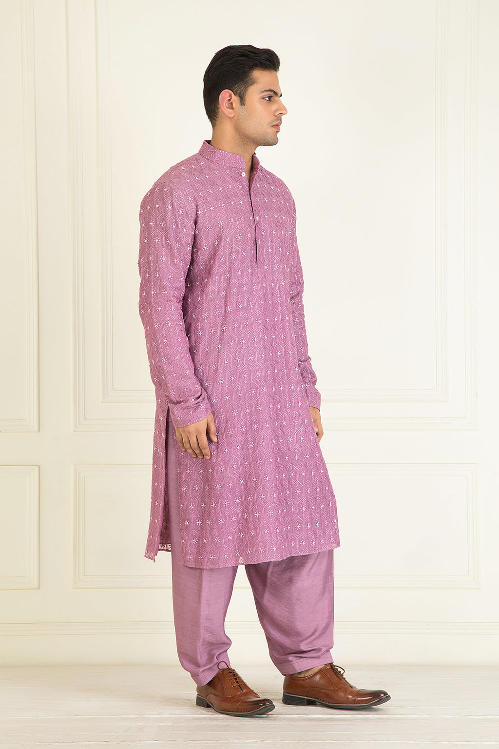 Mauve Embroidered Kurta Set