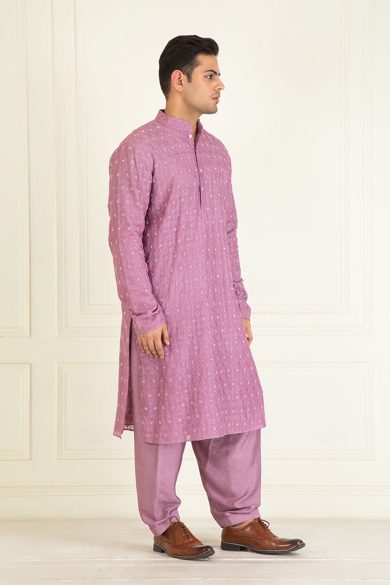 Mauve Embroidered Kurta Set