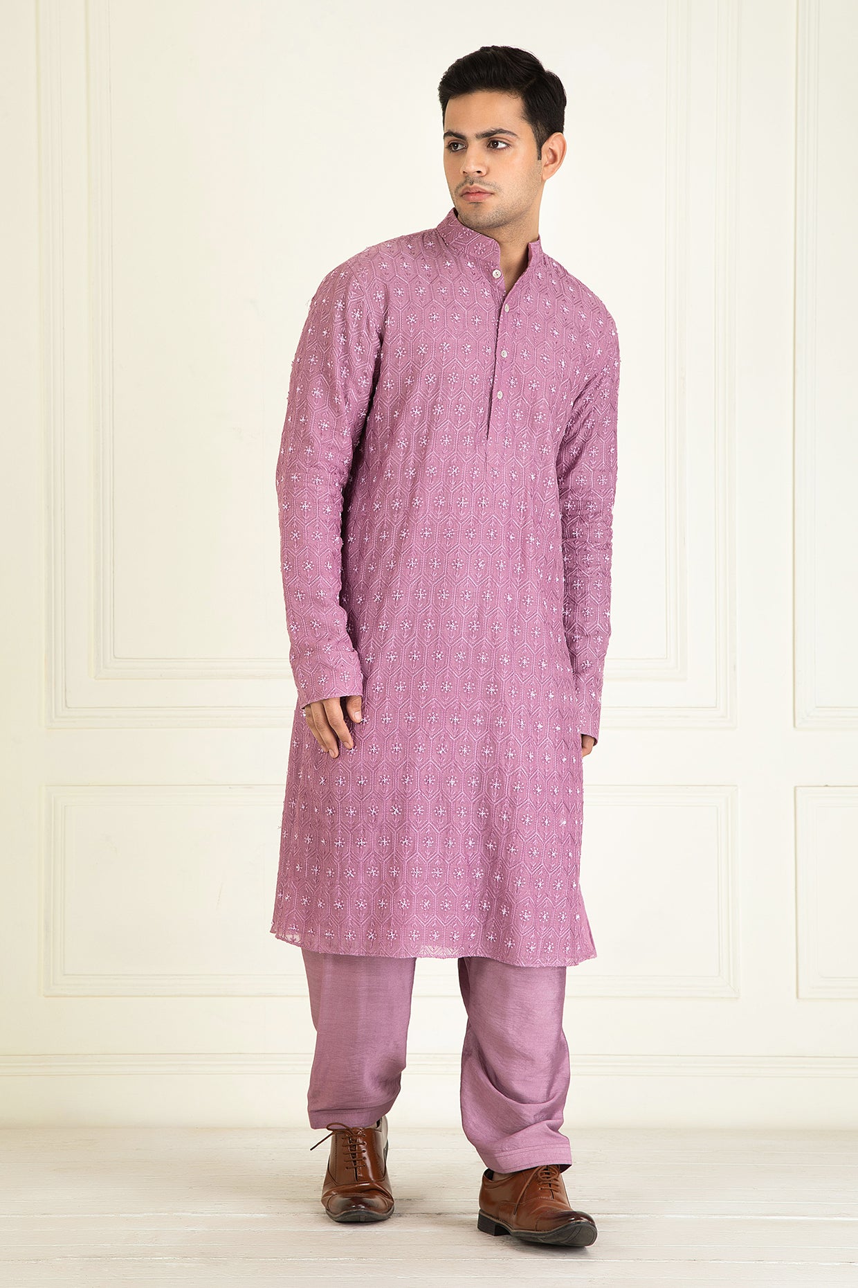 Mauve Embroidered Kurta Set