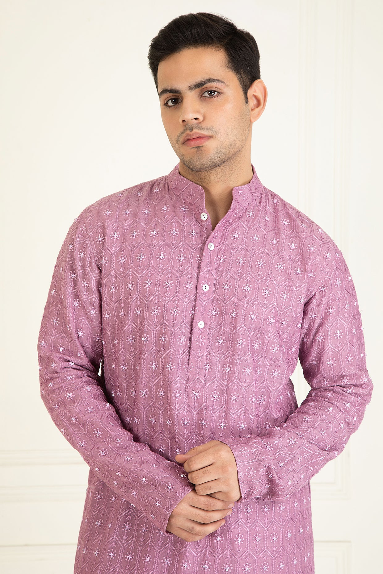 Mauve Embroidered Kurta Set