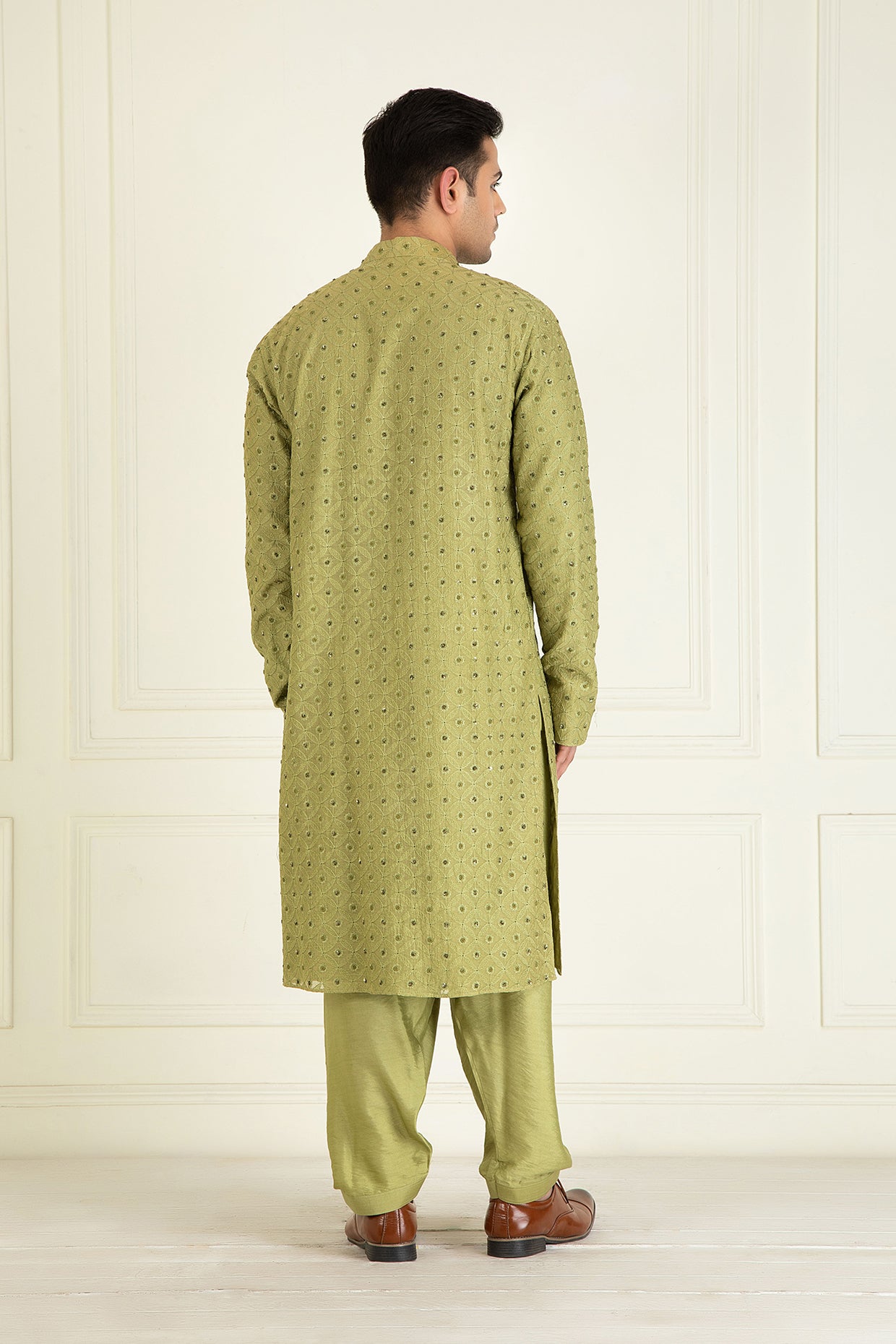 Mehndi Green Embroidered Kurta Set